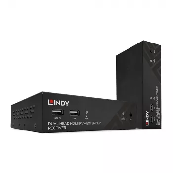 Lindy 100m Cat.6 Dual Head HDMI, USB i RS-232 Extender, Nadajnik i odbiornik, Przewodowy, 100 m, Cat6, 1920 x 1080 pikseli, Czarny