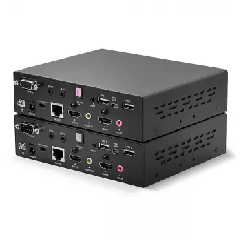 Lindy 100m Cat.6 Dual Head HDMI, USB i RS-232 Extender, Nadajnik i odbiornik, Przewodowy, 100 m, Cat6, 1920 x 1080 pikseli, Czarny