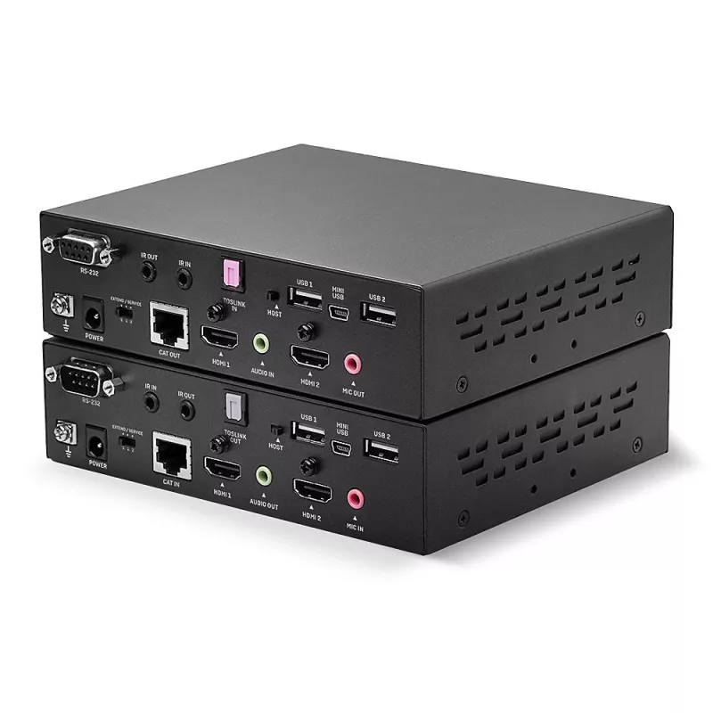 Lindy 100m Cat.6 Dual Head HDMI, USB i RS-232 Extender, Nadajnik i odbiornik, Przewodowy, 100 m, Cat6, 1920 x 1080 pikseli, Czarny