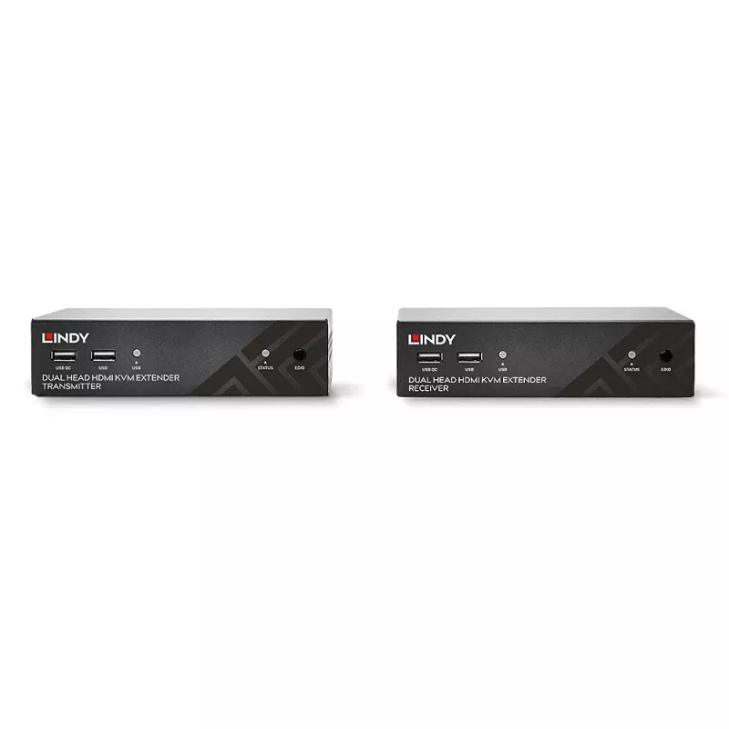 Lindy 100m Cat.6 Dual Head HDMI, USB i RS-232 Extender, Nadajnik i odbiornik, Przewodowy, 100 m, Cat6, 1920 x 1080 pikseli, Czarny