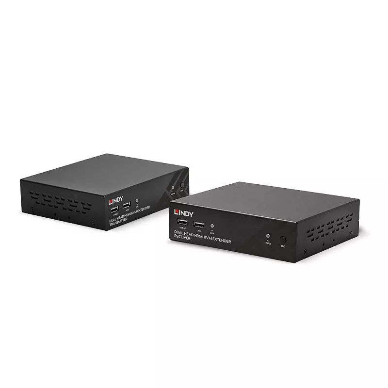 Lindy 100m Cat.6 Dual Head HDMI, USB i RS-232 Extender, Nadajnik i odbiornik, Przewodowy, 100 m, Cat6, 1920 x 1080 pikseli, Czarny