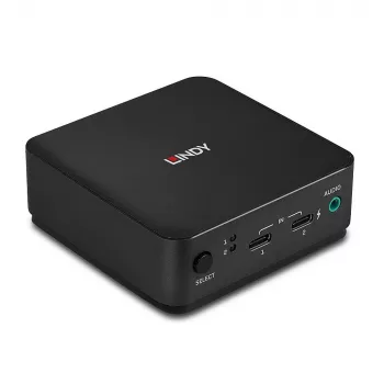 Lindy 2-portowy KVM Typ C, DisplayPort 1.2, 3840 x 2160 pikseli, 4K Ultra HD, Szary