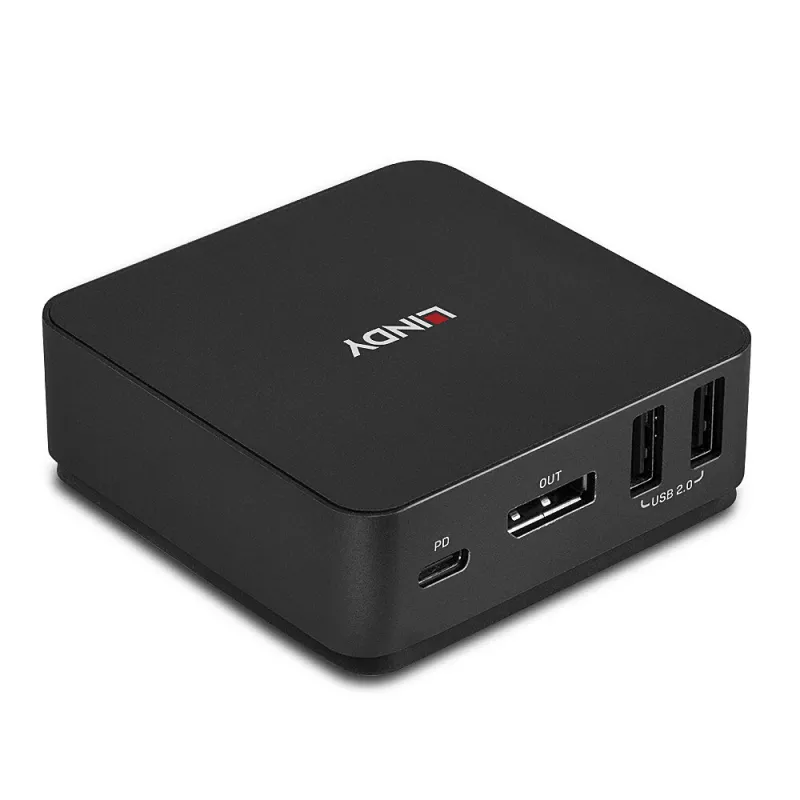 Lindy 2-portowy KVM Typ C, DisplayPort 1.2, 3840 x 2160 pikseli, 4K Ultra HD, Szary