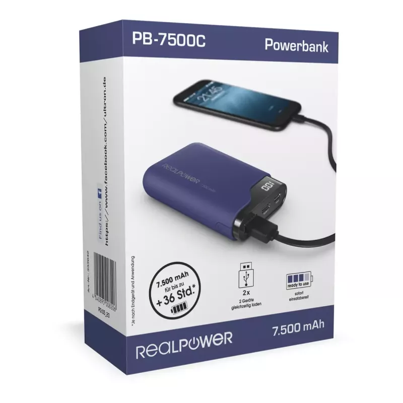 Przenośna bateria RealPower PB-7500C 7500 mAh