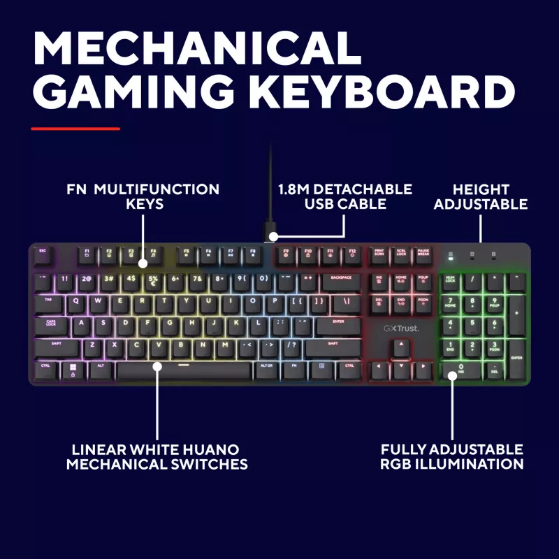 Gaming klawiatura Trust GXT 871 Zora Mechaniczna USB RGB Czarna