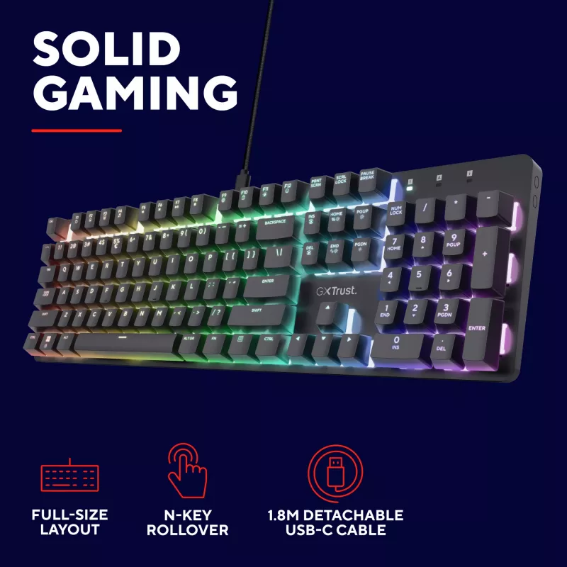 Gaming klawiatura Trust GXT 871 Zora Mechaniczna USB RGB Czarna