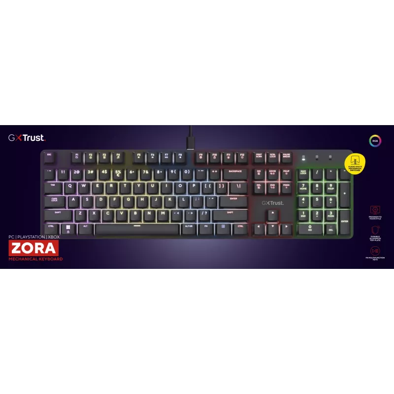 Gaming klawiatura Trust GXT 871 Zora Mechaniczna USB RGB Czarna