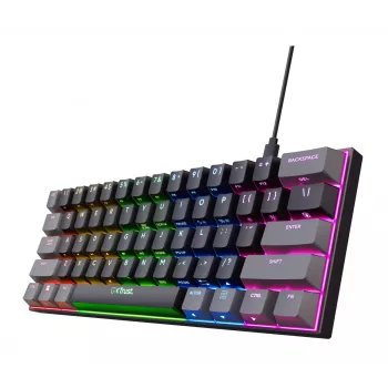 Trust GXT 867 Acira Klawiatura Gamingowa USB QWERTZ Niemiecka Czarny Szary 60% Mechaniczna RGB