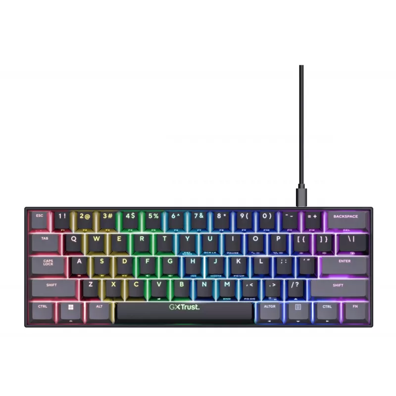 Trust GXT 867 Acira Klawiatura Gamingowa USB QWERTZ Niemiecka Czarny Szary 60% Mechaniczna RGB