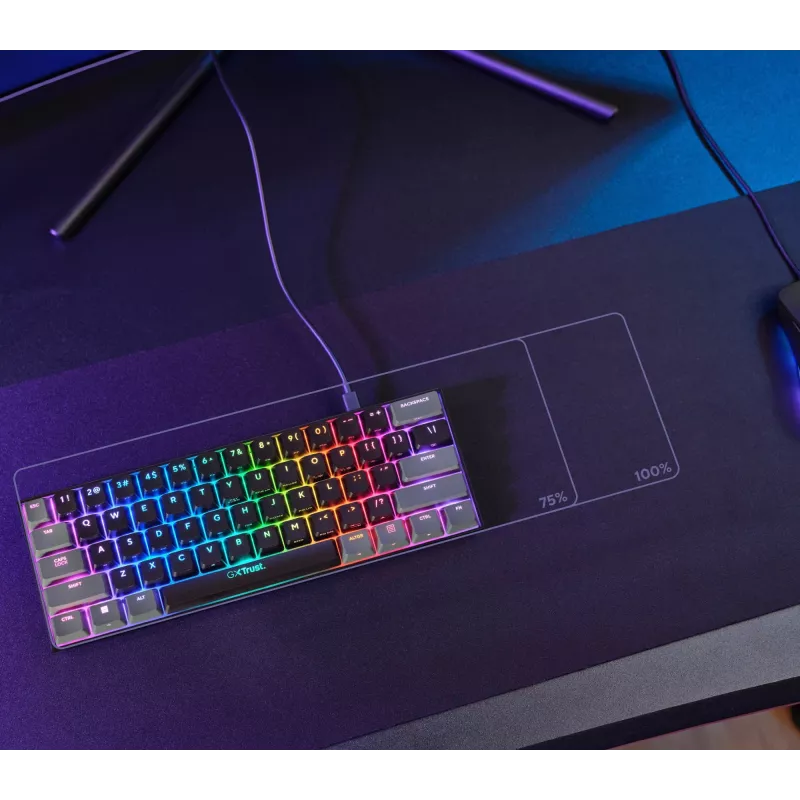 Trust GXT 867 Acira Klawiatura Gamingowa USB QWERTZ Niemiecka Czarny Szary 60% Mechaniczna RGB