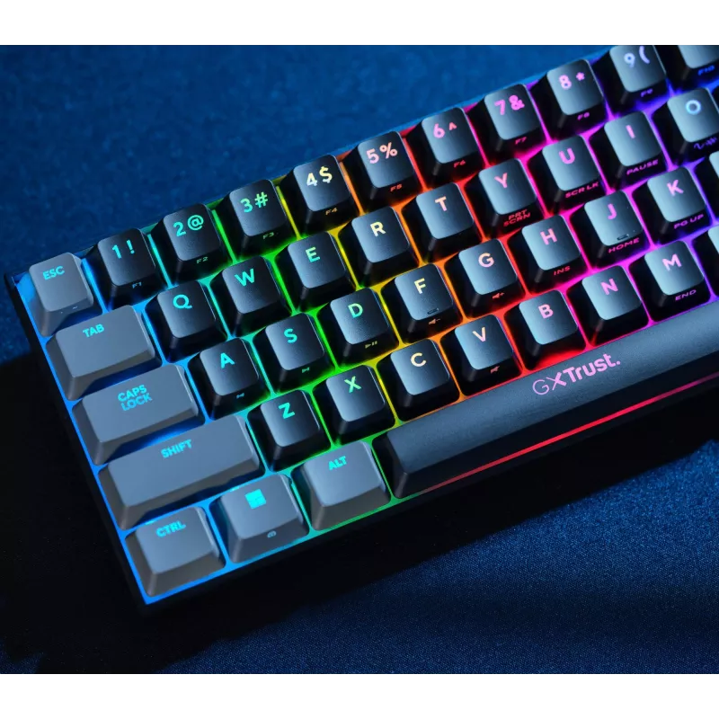 Trust GXT 867 Acira Klawiatura Gamingowa USB QWERTZ Niemiecka Czarny Szary 60% Mechaniczna RGB
