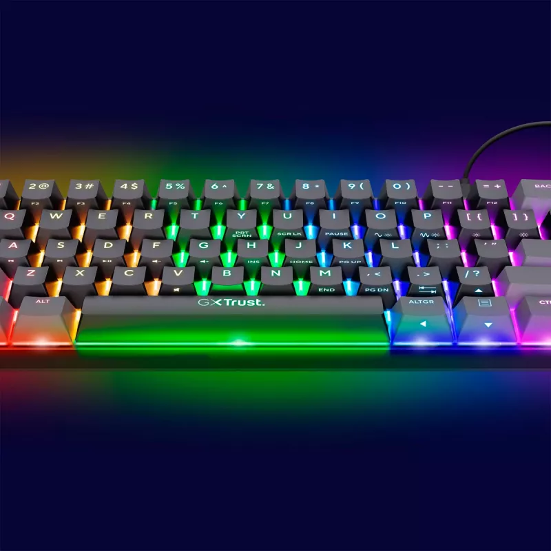Trust GXT 867 Acira Klawiatura Gamingowa USB QWERTZ Niemiecka Czarny Szary 60% Mechaniczna RGB