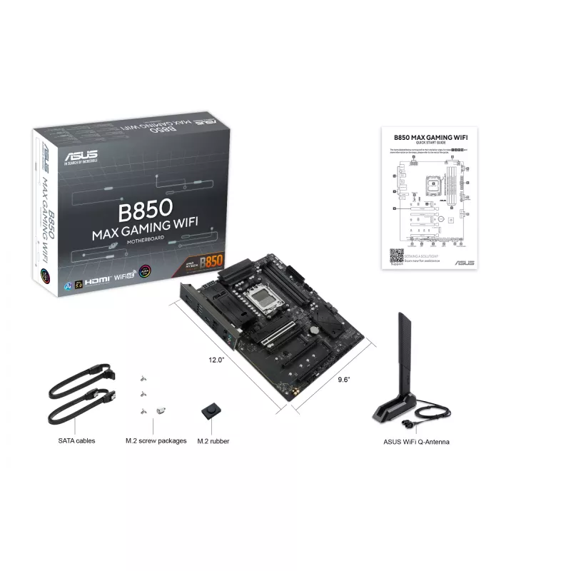 Płyta główna ASUS B850 MAX GAMING WIFI Socket AM5 ATX, AMD B850, DDR5, 4 DIMM, 256 GB, Wi‑Fi 6E, Ethernet 2,5 Gb