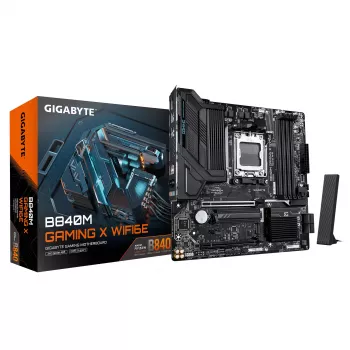Płyta główna GIGABYTE B840M GAMING X WIFI6E - procesory AMD Ryzen 9000, VRM 8+2+2 fazy, do 8200 MHz DDR5 (O.C), 2x PCIe 4.0 M.2, Wi-Fi 6E, LAN 2.5GbE, USB 3.2 Gen 1