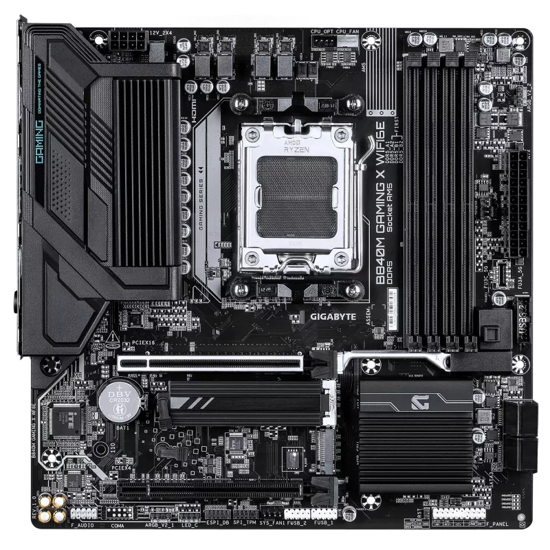 Płyta główna GIGABYTE B840M GAMING X WIFI6E - procesory AMD Ryzen 9000, VRM 8+2+2 fazy, do 8200 MHz DDR5 (O.C), 2x PCIe 4.0 M.2, Wi-Fi 6E, LAN 2.5GbE, USB 3.2 Gen 1