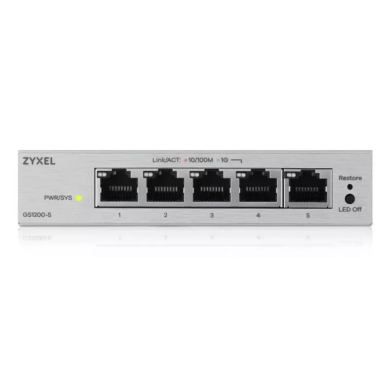 Zarządzalny przełącznik L2 Gigabit Desktop Zyxel GS1200-5V3 — 5 x RJ-45 10/100/1000, przepustowość 10 Gbps