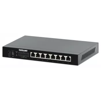 Intellinet 8-Port 2.5G Ethernet PoE+ Switch – osiem portów PSE PoE+ 10/100/1000/2500 Mbps, budżet mocy PoE 100 W, niezarządzalny, format desktop, opcja montażu na ścianie