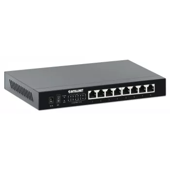 Intellinet 8-Port 2.5G Ethernet PoE+ Switch – osiem portów PSE PoE+ 10/100/1000/2500 Mbps, budżet mocy PoE 100 W, niezarządzalny, format desktop, opcja montażu na ścianie