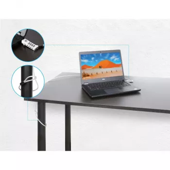 Manhattan Universalna linka zabezpieczająca do laptopów z zamkiem szyfrowym, Noble Wedge®, Nano i K-Slot, bezpieczna linka antykradzieżowa 3 w 1 do notebooków, resetowalny 4-cyfrowy kod, 1,8 m, stalowa linka odporna na przecięcie, półprzezroczysta osłona PVC, srebrna