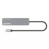 Stacja dokująca / hub Manhattan USB-C z czytnikiem kart, porty (5 szt.): HDMI, USB-A (2 szt.) i USB-C (2 szt.), z Power Delivery (PD) 100 W – wymaga zewnętrznej ładowarki USB-C (brak w zestawie). Zasilana przez USB (bez zewnętrznego zasilacza), gdy PD nie jest używane