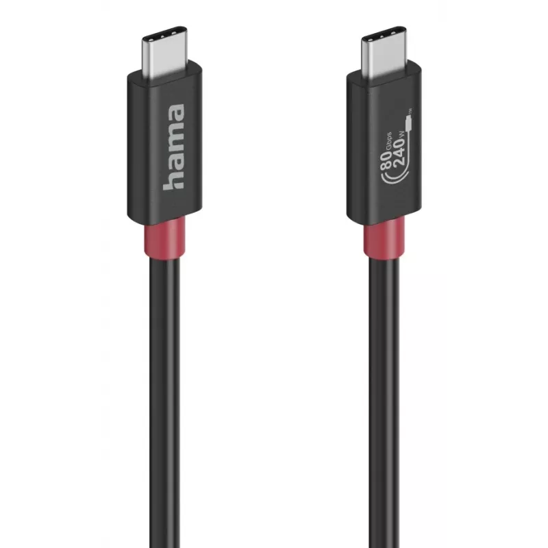 Kabel Hama USB-C, e-marker, USB4 Gen4, 80 Gbit/s, 5 A, 240 W, 1,00 m