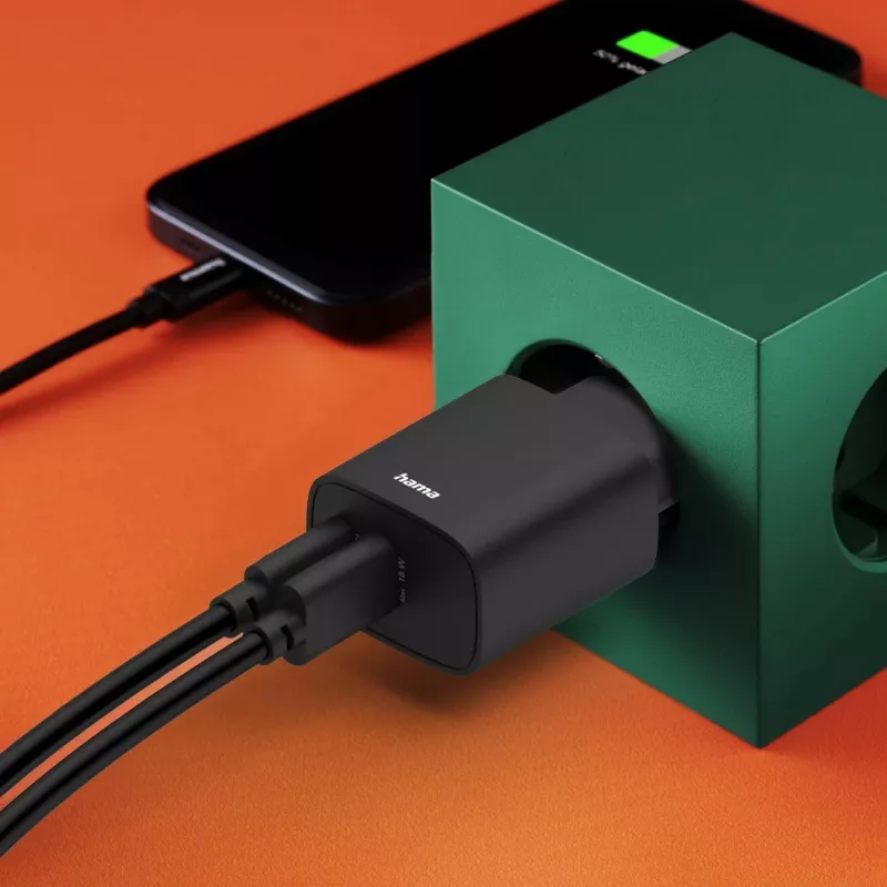 Hama 00201960 mobilna ładowarka do urządzeń Zestaw słuchawkowy, Powerbank, Smartfon, Tablet Czarny AC Szybkie ładowanie Do użytku wewnętrznego