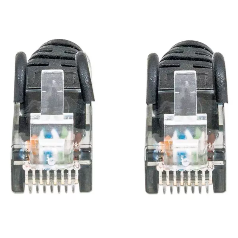 Kabel krosowy sieciowy Intellinet, Kat.6, 1 m, czarny, CCA, U/UTP, PVC, RJ45, pozłacane styki, bezzaczepowa osłona wtyku, z osłoną, dożywotnia gwarancja