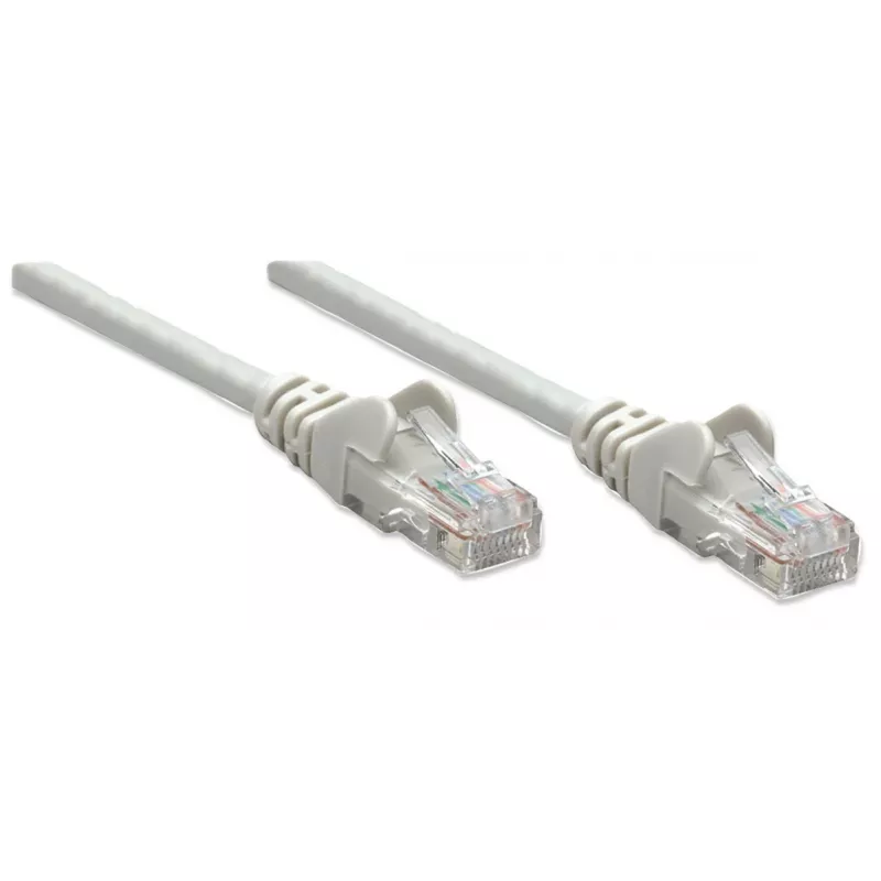 Intellinet kabel krosowy sieciowy, kat.5e, 0,5 m, szary, CCA, U/UTP, PVC, RJ45, pozłacane styki, bezzadziorowa wtyczka, osłona wtyku, dożywotnia gwarancja
