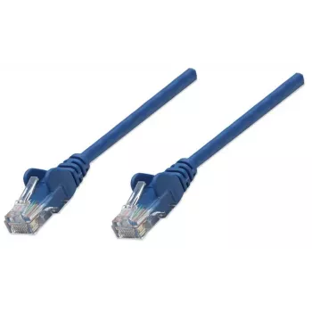 Kabel krosowy sieciowy Intellinet, kat. 6, 0,5 m, niebieski, CCA, U/UTP, PVC, RJ45, pozłacane styki, bezzaczepowa osłona, zatyczka, dożywotnia gwarancja