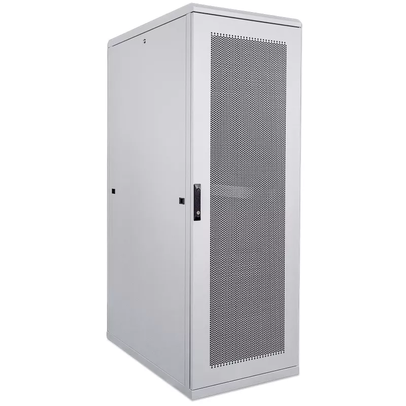 Intellinet Szafa serwerowa 19 cali – wolnostojąca, 42U, 600x1000mm (szerokość x głębokość), szara, zmontowana, maks. 1500kg, wielopunktowy zamek drzwi, jeden zamek na panel boczny, głębokość użytkowa od 123 do 773mm, IP20, stelaż, stal