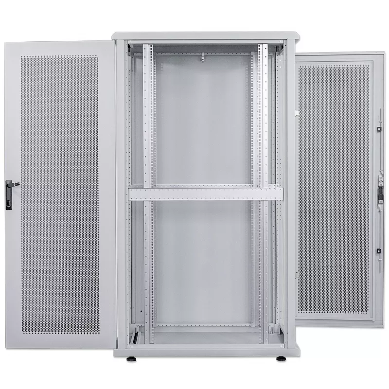 Intellinet Szafa serwerowa 19 cali – wolnostojąca, 42U, 600x1000mm (szerokość x głębokość), szara, zmontowana, maks. 1500kg, wielopunktowy zamek drzwi, jeden zamek na panel boczny, głębokość użytkowa od 123 do 773mm, IP20, stelaż, stal