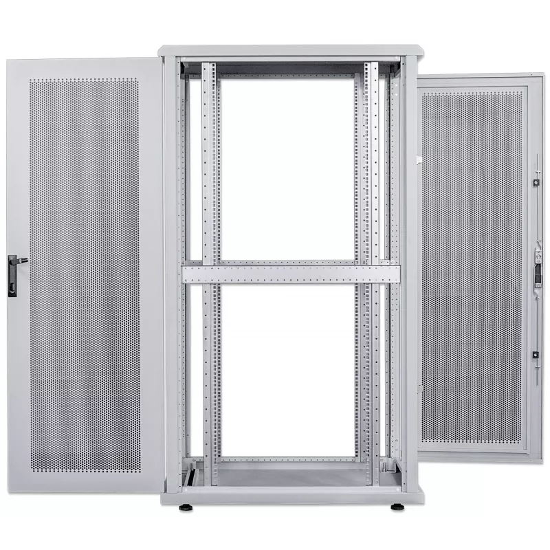 Intellinet Szafa serwerowa 19 cali – wolnostojąca, 42U, 600x1000mm (szerokość x głębokość), szara, zmontowana, maks. 1500kg, wielopunktowy zamek drzwi, jeden zamek na panel boczny, głębokość użytkowa od 123 do 773mm, IP20, stelaż, stal