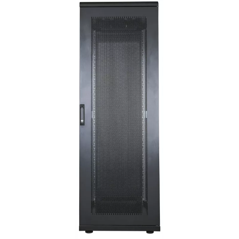 Szafa serwerowa 19-calowa Intellinet – wolnostojąca, 42U, 600x1000mm (szer. x gł.), czarna, Flatpack, maks. 1500 kg, wielopunktowy zamek drzwi, jedna blokada na panel boczny, głębokość użytkowa od 123 do 773 mm, IP20, szafa, stal
