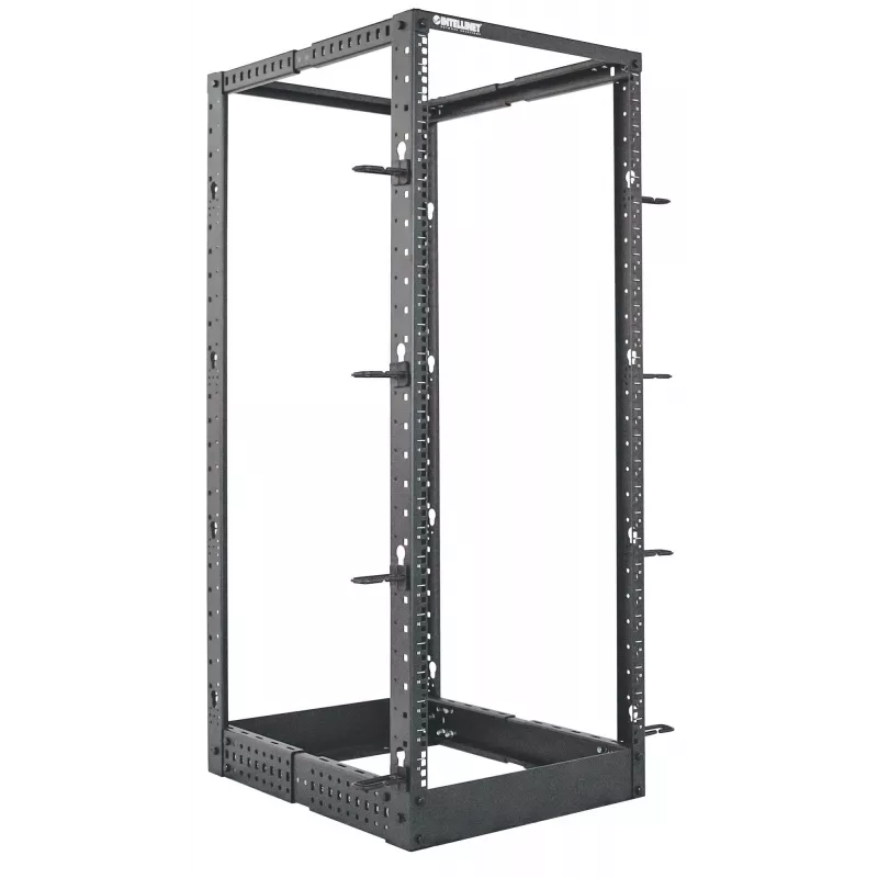 Intellinet 19-calowa szafa rack - otwarta rama (4-słupkowa), 26U, czarna, płaski pakiet, max 360 kg