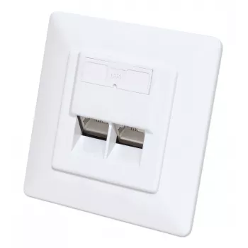 Intellinet 2-portowa ekranowana płyta czołowa Cat6a 10G RJ45 do montażu podtynkowego z ramką, STP, biały sygnałowy RAL9003