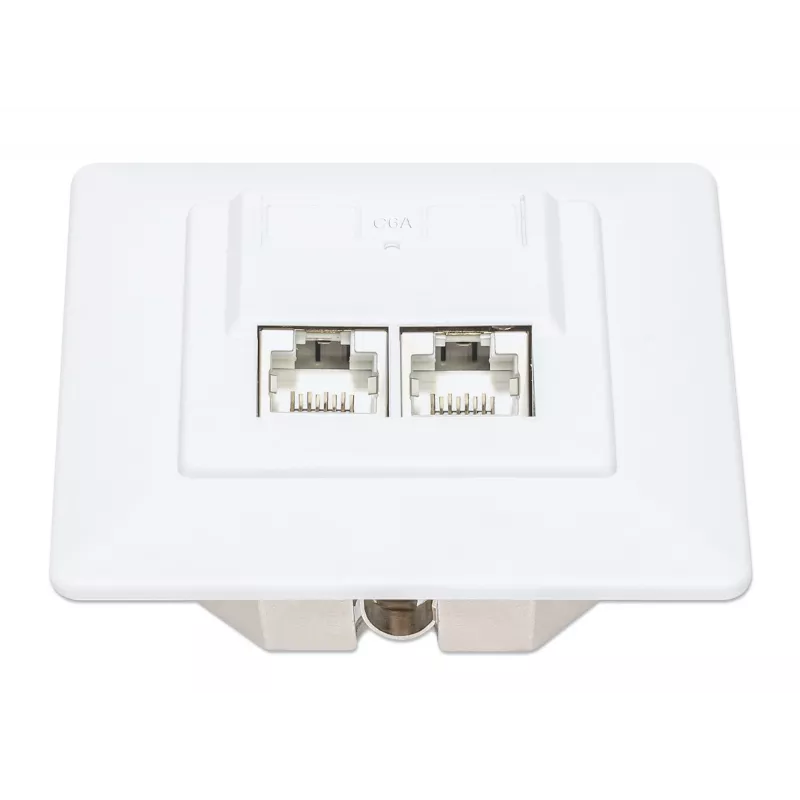 Intellinet 2-portowa ekranowana płyta czołowa Cat6a 10G RJ45 do montażu podtynkowego z ramką, STP, biały sygnałowy RAL9003