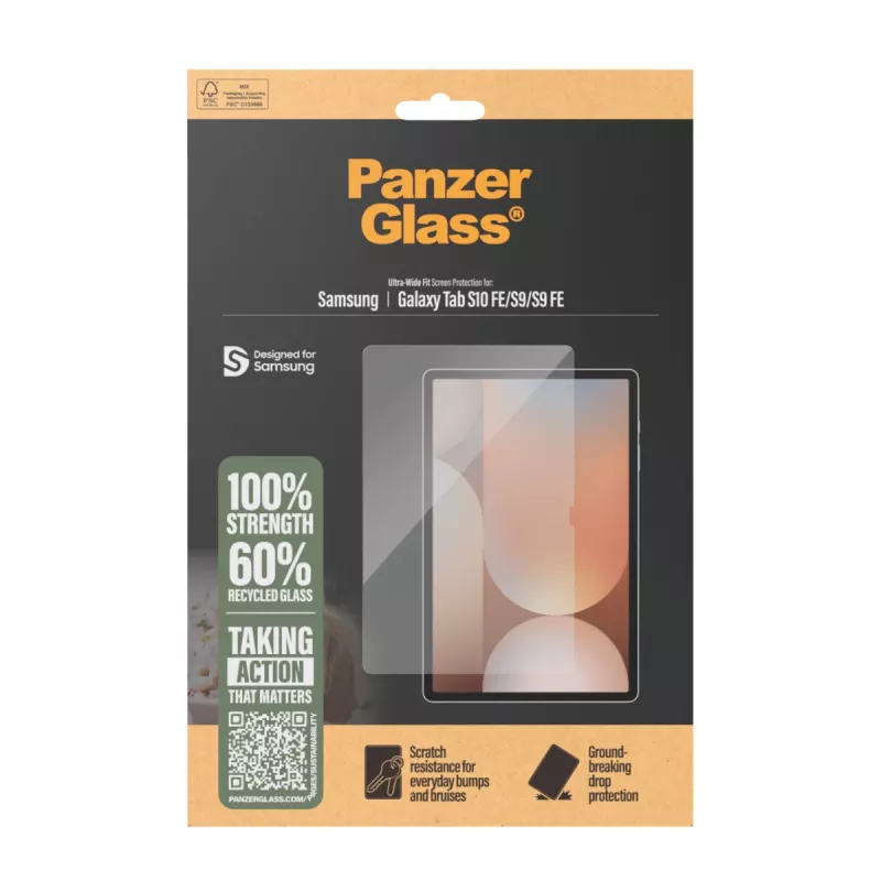 Szkło ochronne PanzerGlass do Samsung Galaxy Tab S9 / S9 FE / S10 FE — szkło hartowane, PET, silikon, przezroczyste, Ultra‑Wide Fit