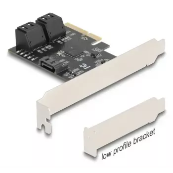 Wewnętrzny adapter SATA DELOCK 90890 — PCIe na 5× SATA (JMicron JMB585), niskoprofilowy, czarny