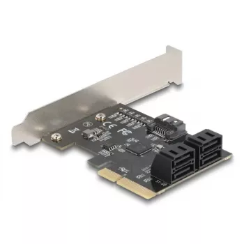 Wewnętrzny adapter SATA DELOCK 90890 — PCIe na 5× SATA (JMicron JMB585), niskoprofilowy, czarny