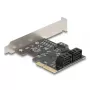 Wewnętrzny adapter SATA DELOCK 90890 — PCIe na 5× SATA (JMicron JMB585), niskoprofilowy, czarny