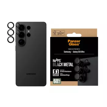 Ochrona obiektywu aparatu PanzerGlass Hoops do Samsung Galaxy S26 Ultra — Szkło hartowane, Silikon, Czarny