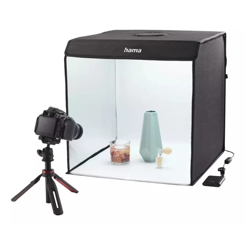 Mini studio fotograficzne HAMA składane pudełko z lampą pierścieniową LED 50×50 cm, model 00004664