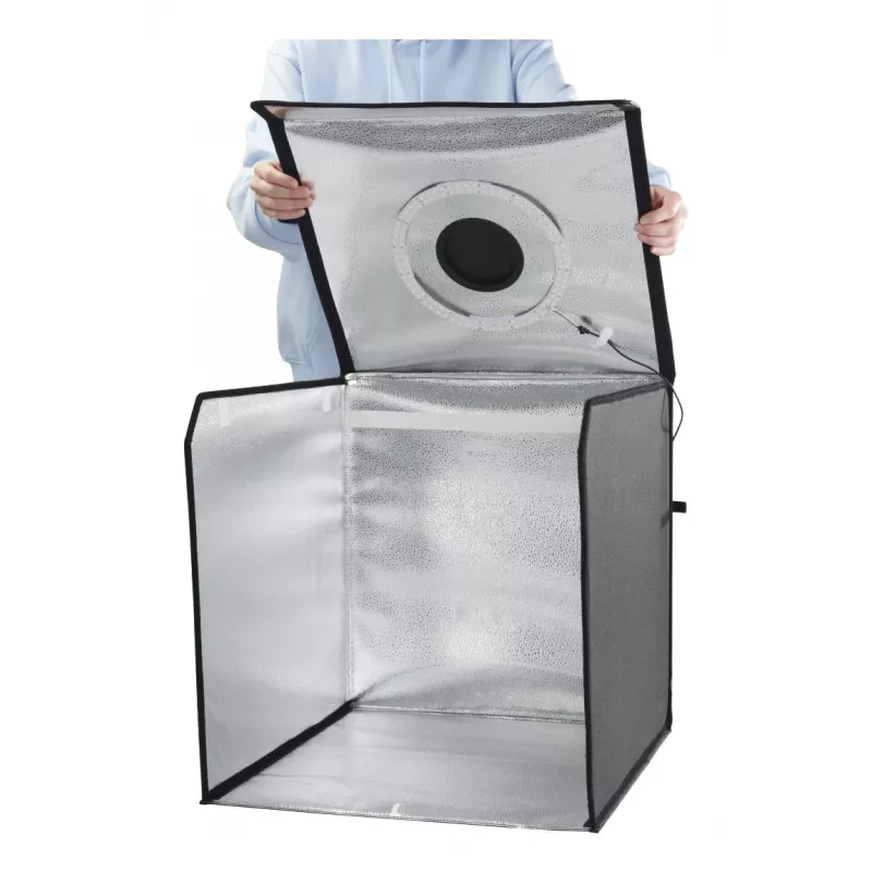 Mini studio fotograficzne HAMA składane pudełko z lampą pierścieniową LED 50×50 cm, model 00004664