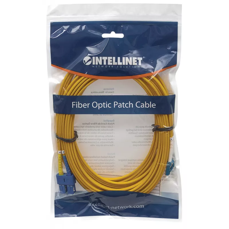 Intellinet światłowodowy kabel krosowy, OS2, LC/SC, 1 m, żółty, duplex, jednomodowy, 9/125 µm, LSZH, światłowód, dożywotnia gwarancja