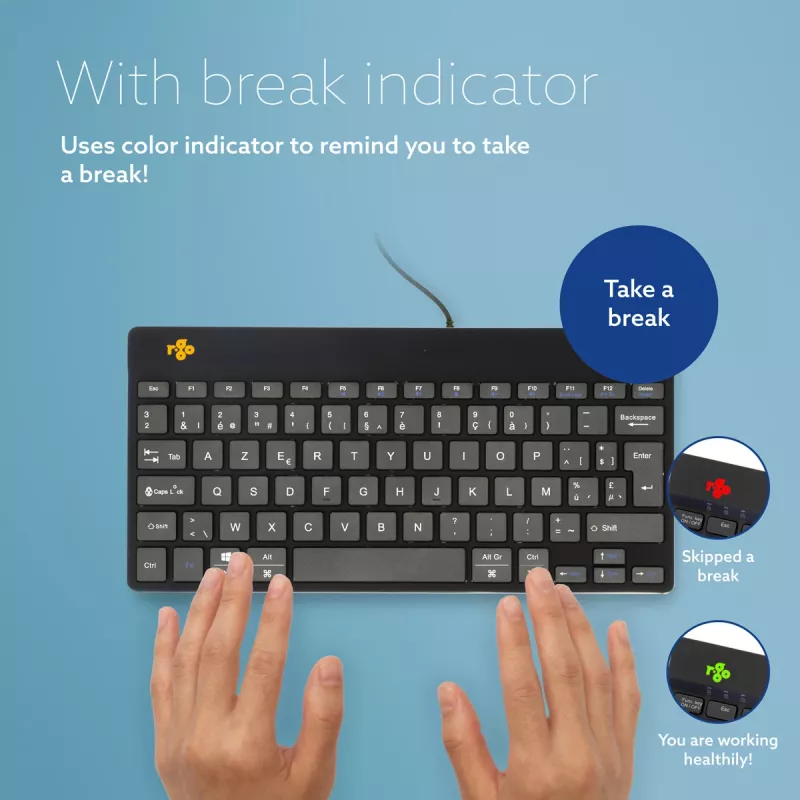 R-Go Tools Ergonomic klawiatura R-Go Compact Break, kompaktowa klawiatura z oprogramowaniem przerw, AZERTY (BE), przewodowa, czarna