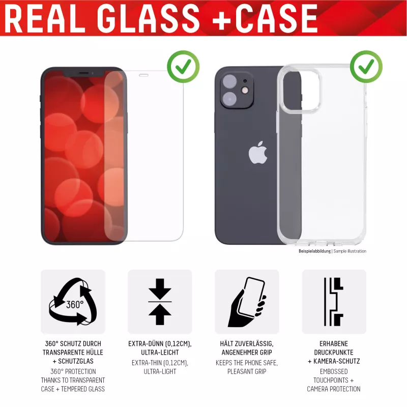 Displex Ochrona ekranu (10H) + etui do Apple iPhone 13 Pro, Naklejka montażowa, + Etui, Szkło hartowane, folia ochronna odporna na zarysowania