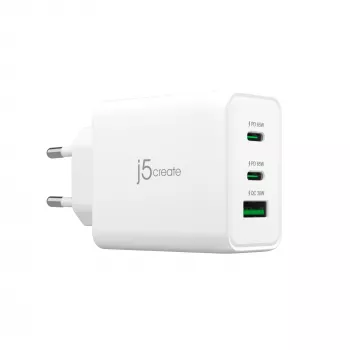 j5create JUP3365E-EN 65W GaN USB-C® 3-portowa ładowarka, wewnętrzna, AC, biała