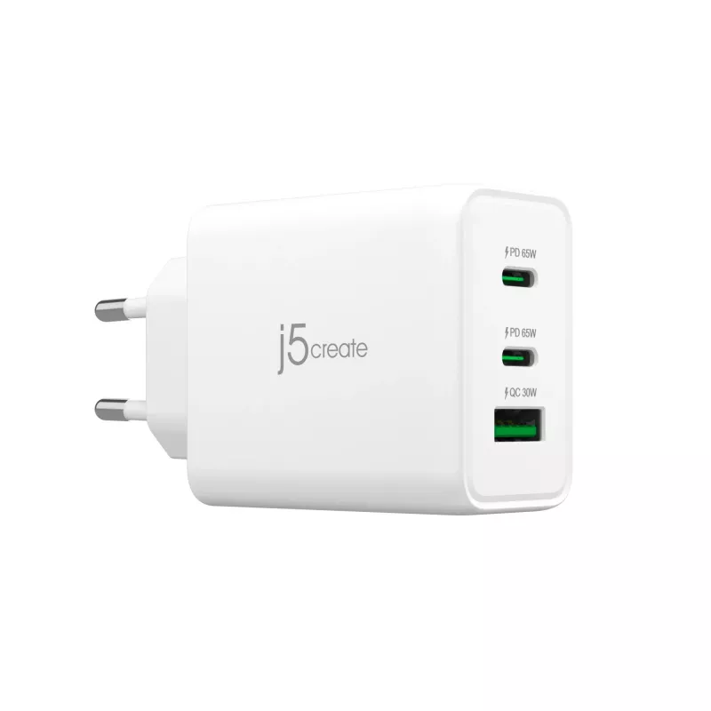 j5create JUP3365E-EN 65W GaN USB-C® 3-portowa ładowarka, wewnętrzna, AC, biała