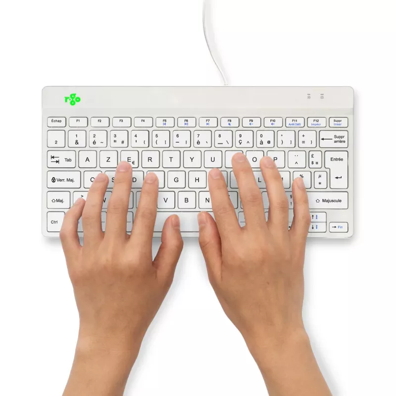 R-Go Tools Klawiatura ergonomiczna R-Go Compact Break, kompaktowa klawiatura z oprogramowaniem przerw, AZERTY (FR), przewodowa, biała
