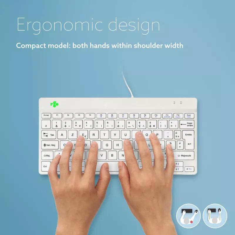 R-Go Tools Klawiatura ergonomiczna R-Go Compact Break, kompaktowa klawiatura z oprogramowaniem przerw, AZERTY (FR), przewodowa, biała